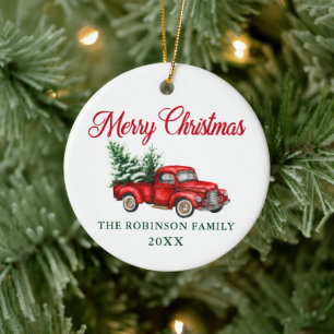 Frohe Weihnachten Wasserfarbe Vintag Truck Rotes G Keramik Ornament