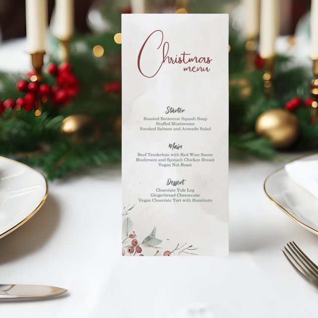 Frohe Weihnachten Wasserfarbe Winter Berry Non-Fot Menükarte (Von Creator hochgeladen)