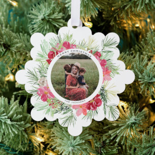 Frohe Weihnachten Wasserfarbe Winter Botanischer K Ornament Karte