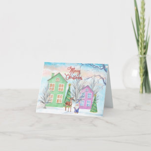 Frohe Weihnachten Wasserfarbe Winter Illustration  Karte