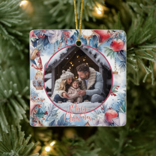 Frohe Weihnachten Wasserfarben Dekoratives Foto Keramikornament