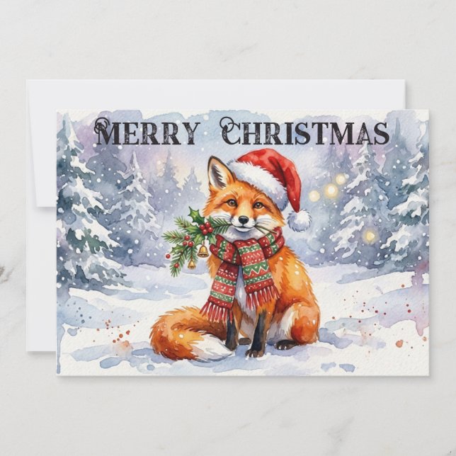 Frohe Weihnachten Wasserfarben Fuchs (Vorderseite)