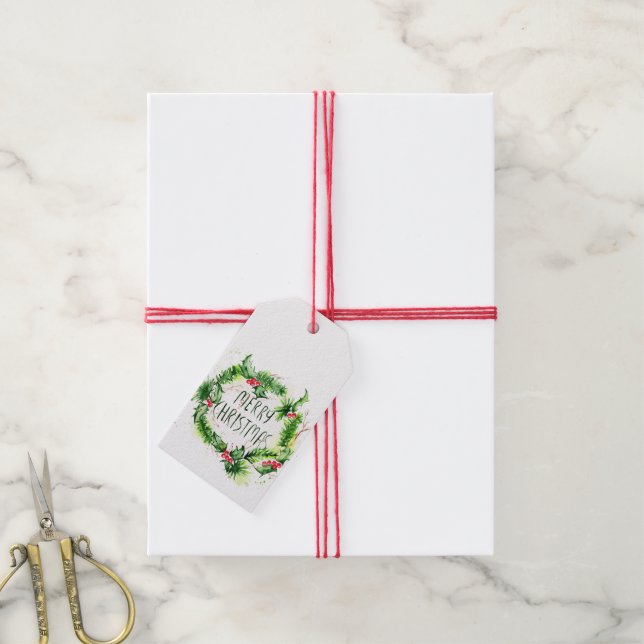 Frohe Weihnachten Wasserfarben Geschenkanhänger (Mit Garn)