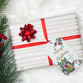 Frohe Weihnachten Wasserfarben Hollies und Berries Geschenkanhänger