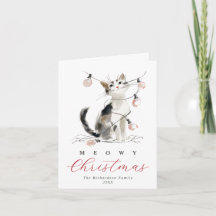 Frohe Weihnachten Wasserfarben-Katze & Lichter