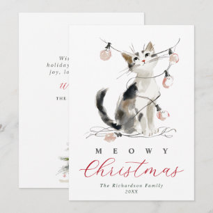Frohe Weihnachten Wasserfarben-Katze & Lichter