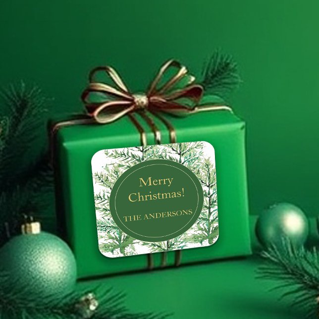 Frohe Weihnachten Wasserfarben Kunstbaum personali Quadratischer Aufkleber (Von Creator hochgeladen)