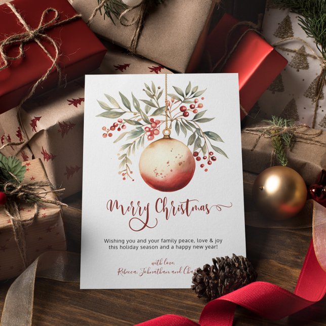 Frohe Weihnachten Wasserfarben Ornament Holly Berr (Merry Christmas Watercolor Ornament Holly Berry Holiday Card)