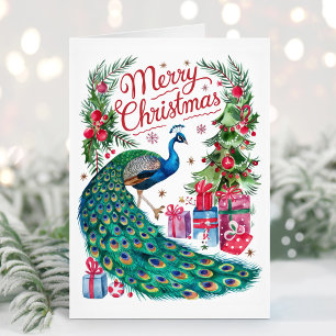Frohe Weihnachten Wasserfarben Pfau Weihnachtskart