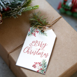 Frohe Weihnachten Wasserfarben Pine and Berries Geschenkanhänger