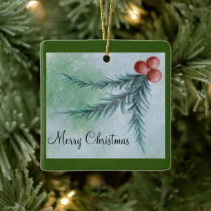 Frohe Weihnachten Wasserfarben Pine Bough Ornament