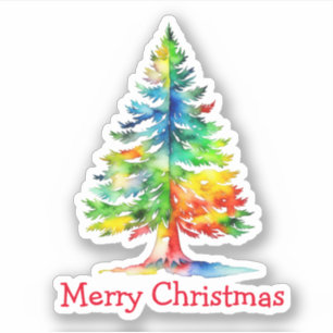 Frohe Weihnachten Wasserfarben-Weihnachtsbaum Aufkleber