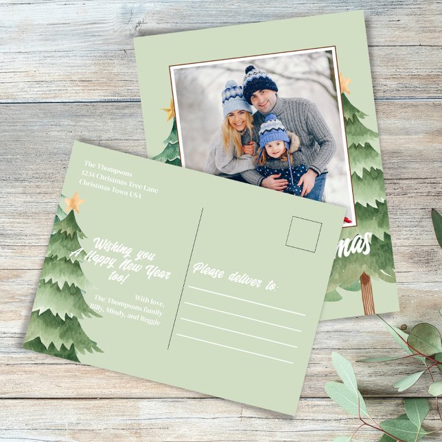 Frohe Weihnachten Wasserfarben Weihnachtsbaumen (With return address, greeting, and "please deliver to" on the backside. )