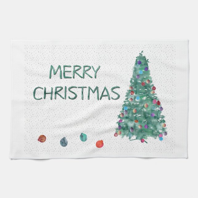 Frohe Weihnachten Wasserfarbenbaum Geschirrtuch (Horizontal)