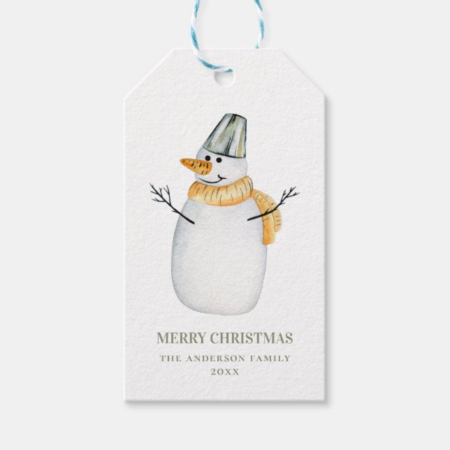 Frohe Weihnachten. Wasserfarbener niedlicher Schne Geschenkanhänger (Vorderseite)