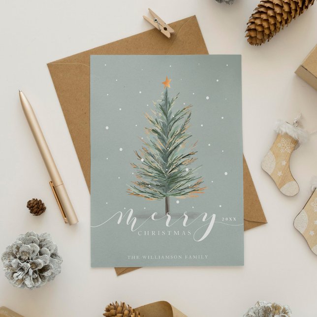 Frohe Weihnachten Wasserfarbenwald Evergreen Tree (Merry Christmas Watercolor Forest Evergreen Tree Holiday Card)