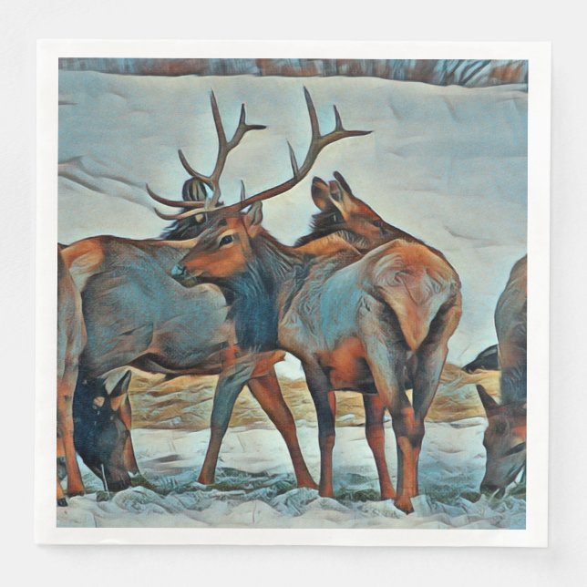 Frohe Weihnachten Watercolor Bull Elk Serviette (Vorderseite)