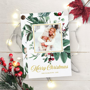Frohe Weihnachten Watercolor Feiertage Foto Einladung