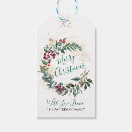 Frohe Weihnachten Watercolor Holly Berry Wreath Geschenkanhänger