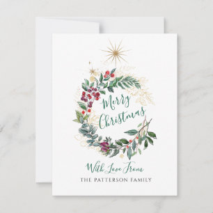Frohe Weihnachten Watercolor Holly Berry Wreath Mitteilungskarte