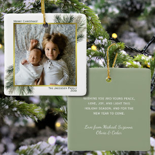 Frohe Weihnachten Watercolor Pine Gold Foto Rahmen Keramikornament