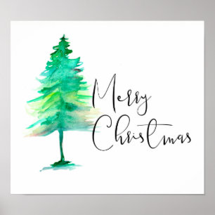 Frohe Weihnachten, Watercolor Pinetree, Script Poster