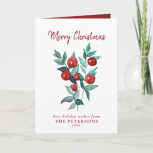 Frohe Weihnachten Watercolor Red Berries Card Karte
