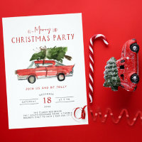 Frohe Weihnachten | Watercolor Red Car Feiertag