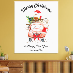 Frohe Weihnachten Watercolor Santa Leinwanddruck