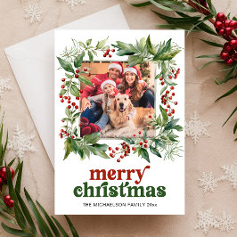 Frohe Weihnachten Watercolor-Stechpalmen-Rahmen-Fo