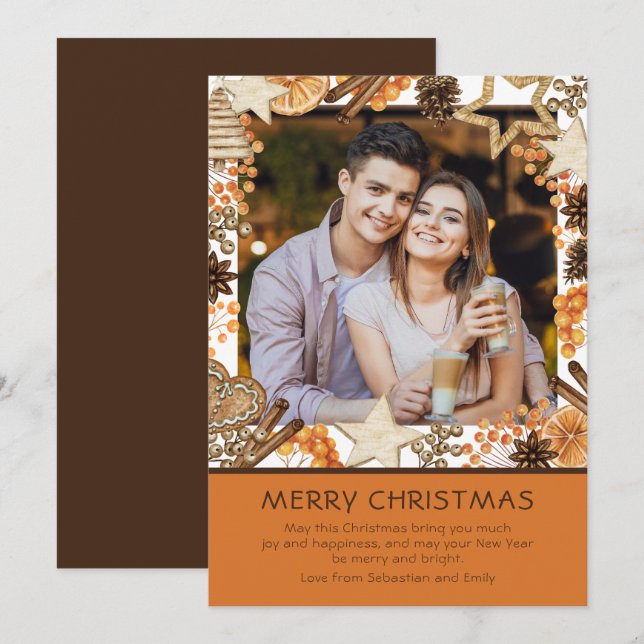 Frohe Weihnachten Watercolor Winter Floral Foto (Vorne/Hinten)