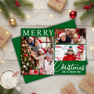 Frohe Weihnachten Weihnachten Grün & Weiß Drei Fot
