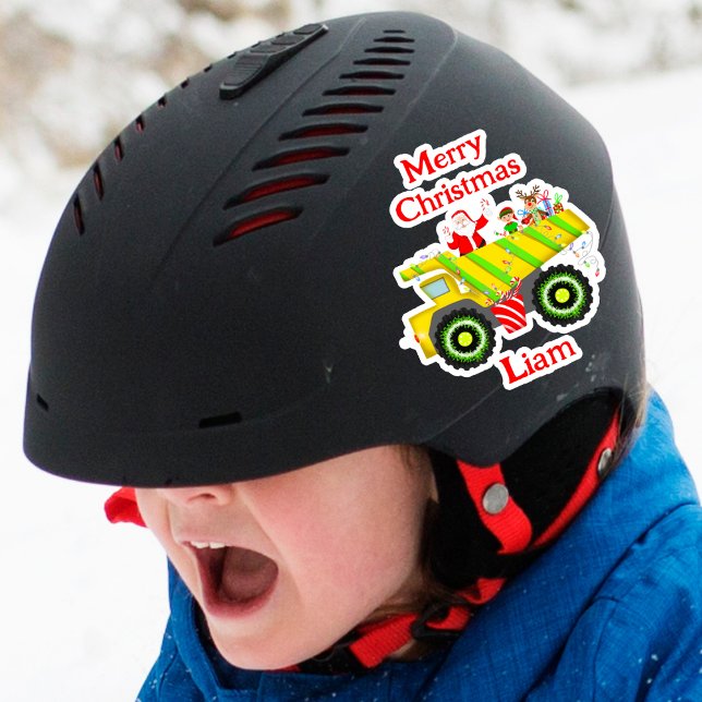 Frohe Weihnachten Weihnachten im Stich mit Elf, Ru Aufkleber (Santa, Elf & Rudolph spread cheer in dump truck. Perfect for dump truck-loving kids.)