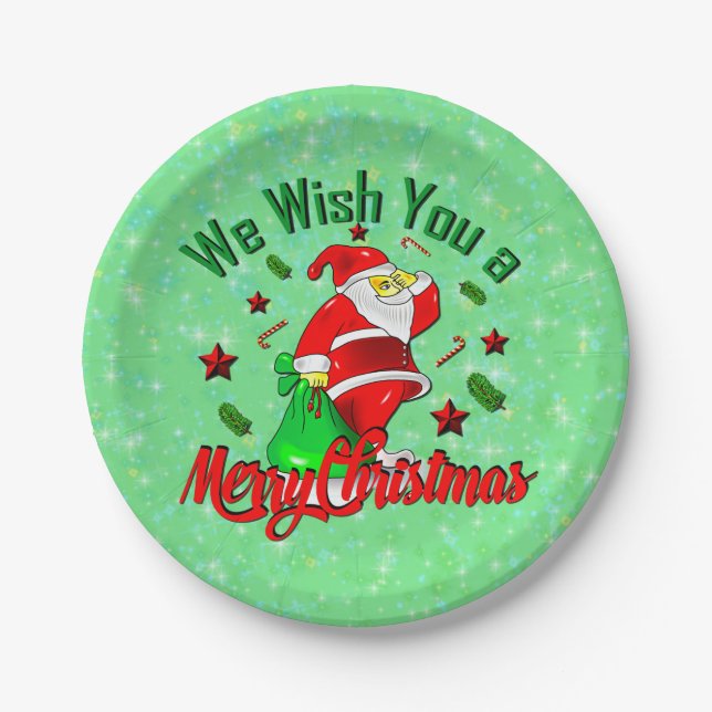 Frohe Weihnachten Weihnachten mit Sack Stars Cane  Pappteller (Vorderseite)