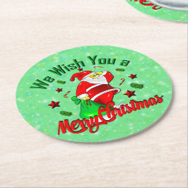 Frohe Weihnachten Weihnachten mit Sack Stars Cane Runder Pappuntersetzer