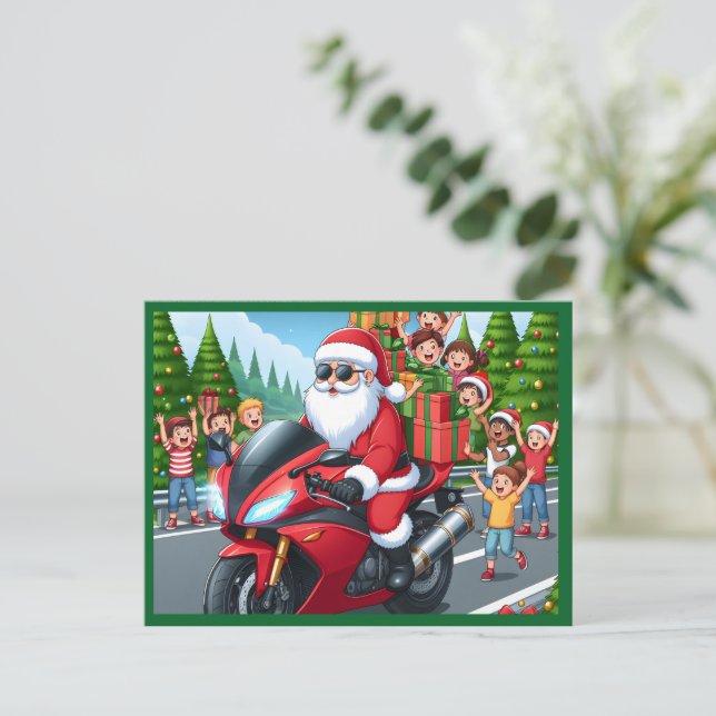 Frohe Weihnachten Weihnachten-Motorrad-Postkarte (Stehend Vorderseite)