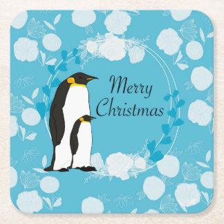 frohe Weihnachten, Weihnachten, Pinguin, Blume Rechteckiger Pappuntersetzer