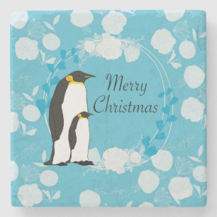 frohe Weihnachten, Weihnachten, Pinguin, Blume Steinuntersetzer