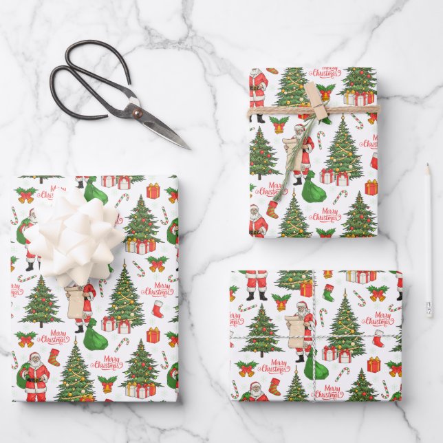 Frohe Weihnachten Weihnachten Überprüfung seiner L Geschenkpapier Set (Vorderseite)