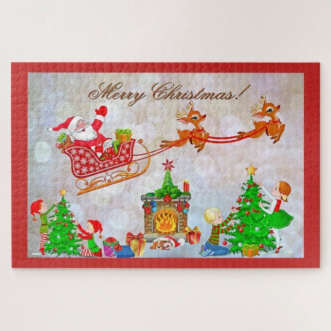 Frohe Weihnachten Weihnachten und Sleigh Puzzle (Horizontal)