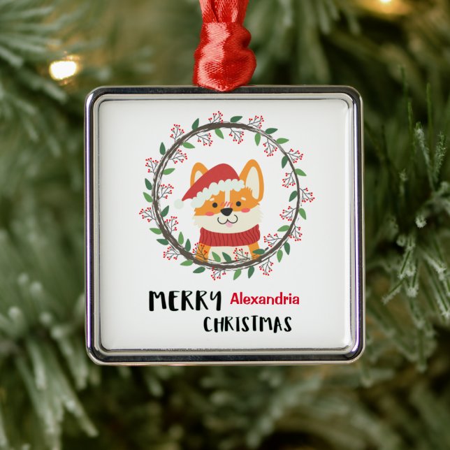 Frohe Weihnachten Weihnachten Welpe Personalize Ornament Aus Metall (Baum)