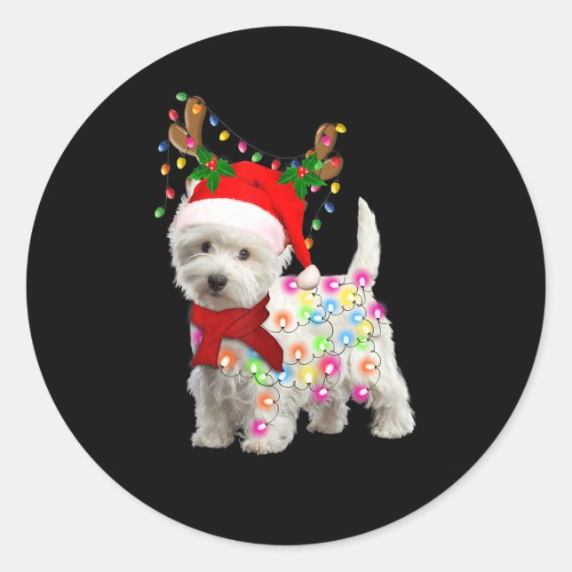 Frohe Weihnachten Weihnachten Westie Hund Reindeer Runder Aufkleber (Vorderseite)