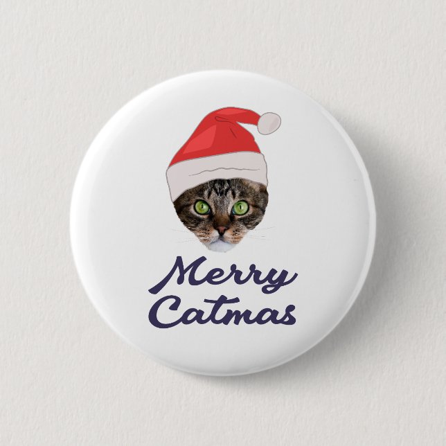 Frohe Weihnachten, Weihnachts-Katze Weihnachtsmann Button (Vorderseite)