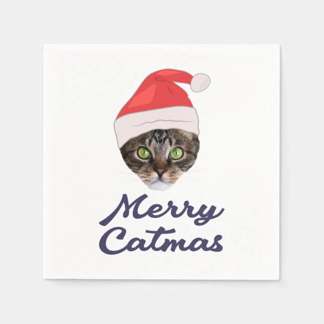 Frohe Weihnachten, Weihnachts-Katze Weihnachtsmann Serviette (Vorderseite)