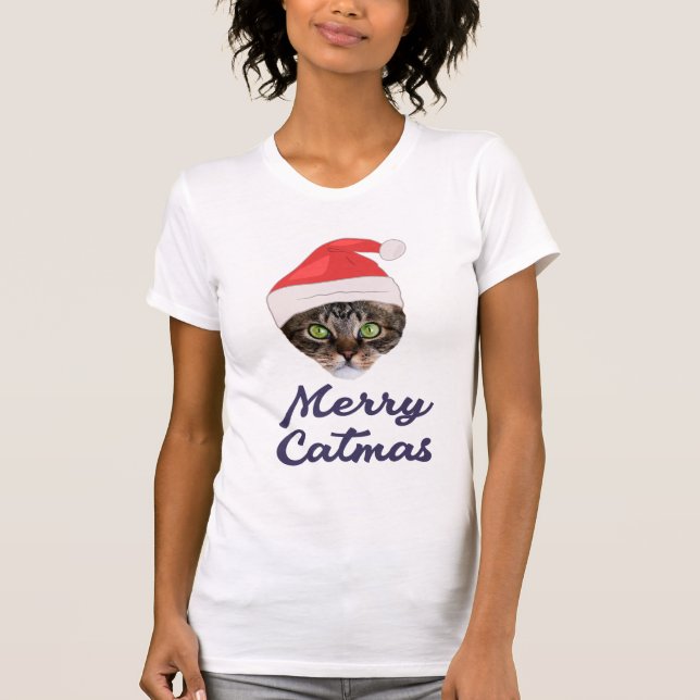 Frohe Weihnachten, Weihnachts-Katze Weihnachtsmann T-Shirt (Vorderseite)
