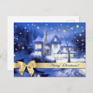 Frohe Weihnachten. Weihnachts-Snowy-Village Malere Postkarte