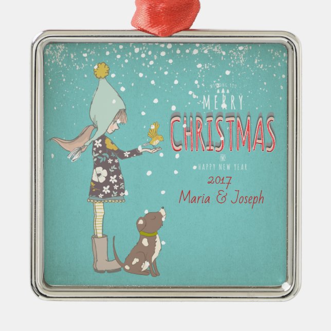 Frohe Weihnachten- Weihnachts-Weihnachtsmädchen Hu Ornament Aus Metall (Vorne)