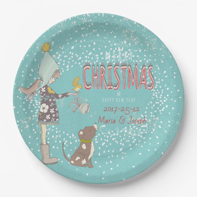 Frohe Weihnachten- Weihnachts-Weihnachtsmädchen Hu Pappteller (Vorderseite)