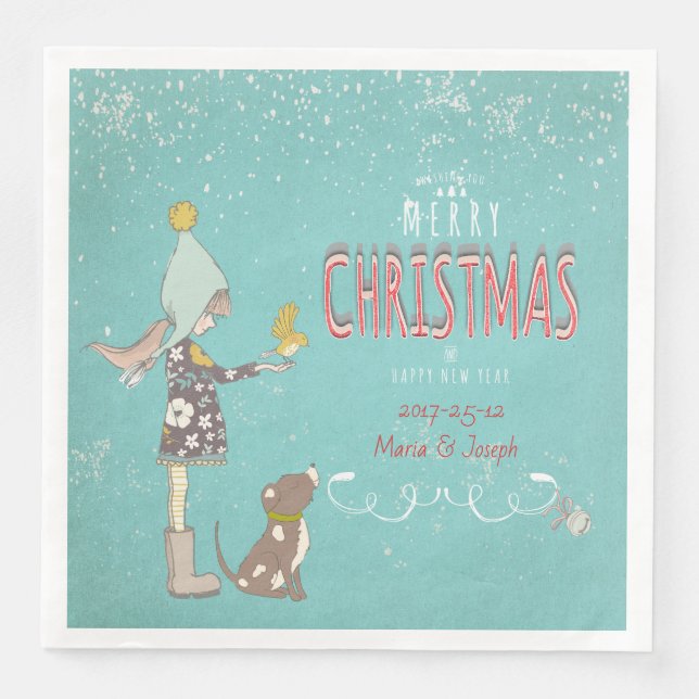 Frohe Weihnachten- Weihnachts-Weihnachtsmädchen Hu Serviette (Vorderseite)