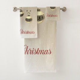 Frohe Weihnachten, Weihnachtsbälle, Schneeflocken Badhandtuch Set